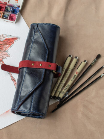ARTIS Bleu-Rouge Pochette crayons/pinceaux en cuir