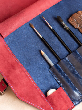 ARTIS Bleu-Rouge Pochette crayons/pinceaux en cuir